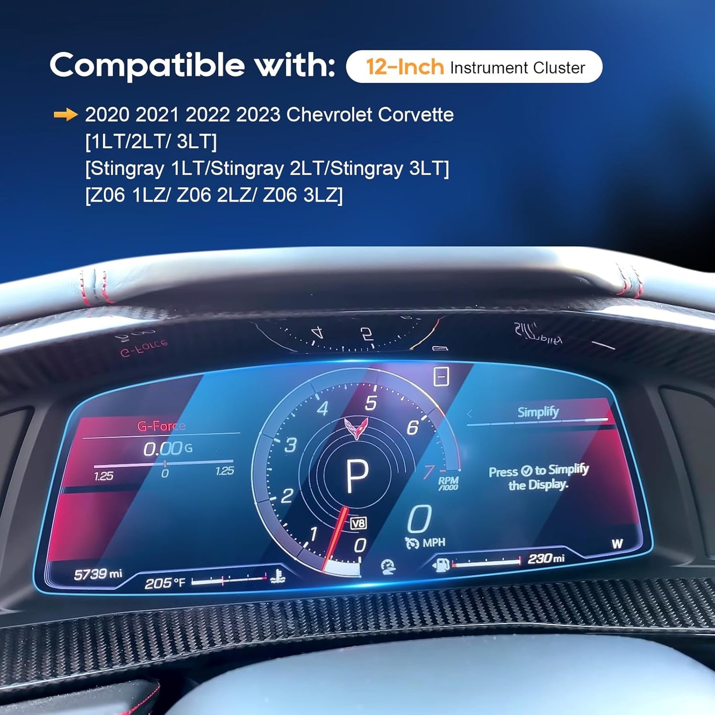 C8 Corvette Interior Speedometer Info Screen Protection Clear Film PPF