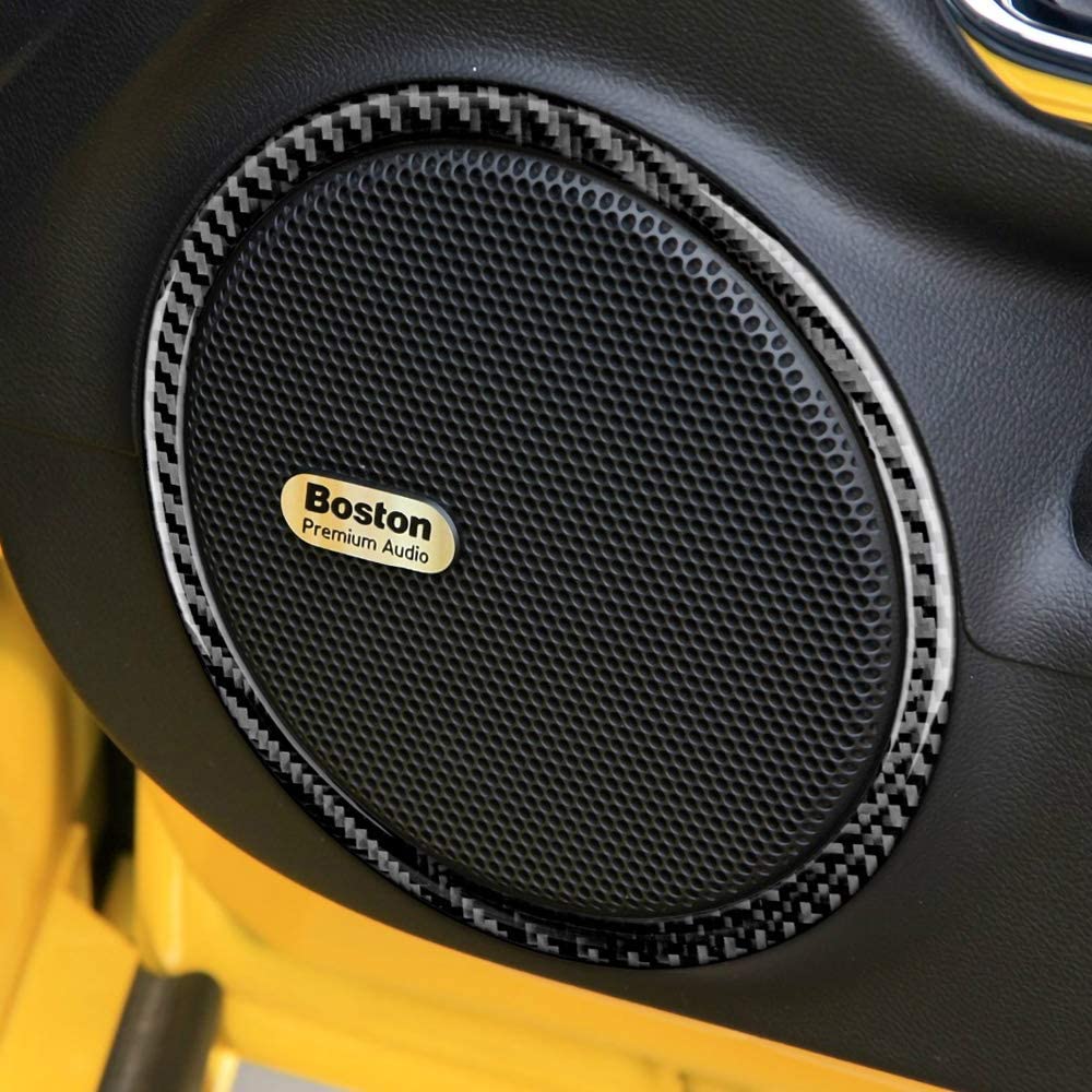 2010 - 15 Camaro Real Carbon Fiber Door Speaker Trim Rings Covers | Black / Red Carbon