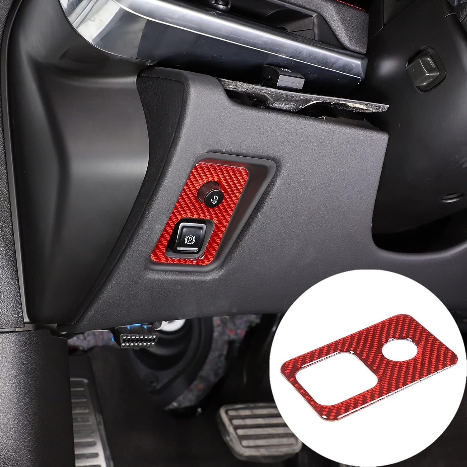 C8 Corvette Soft Carbon Fiber Interior Parking Brake Trim Cover | Black, Red Carbon Fiber