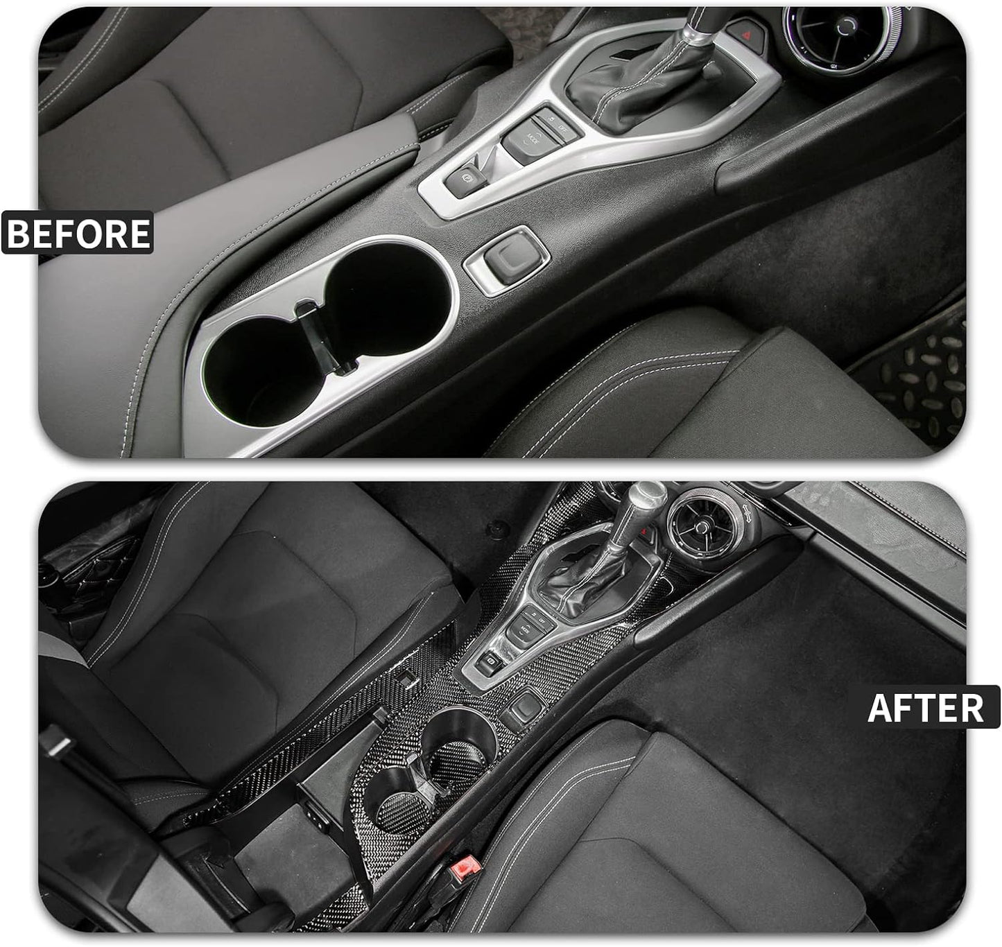 2016 - 24 Camaro Real Carbon Fiber Center Console Overlay Cover | Black / Red Carbon