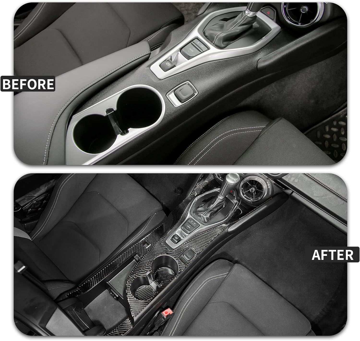 2016 - 24 Camaro Real Carbon Fiber Center Console Overlay Cover | Black / Red Carbon