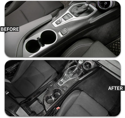 2016 - 24 Camaro Real Carbon Fiber Center Console Overlay Cover | Black / Red Carbon