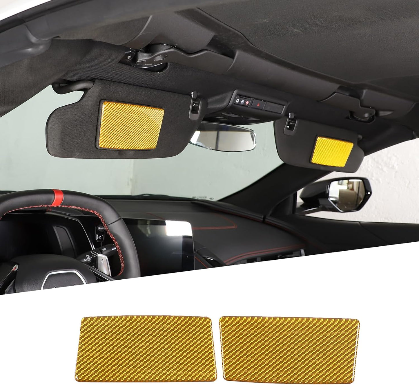 C8 Corvette Soft Carbon Fiber Sun Visor Warning Label Covers | Black, Red, Blue, Yellow Carbon Fiber