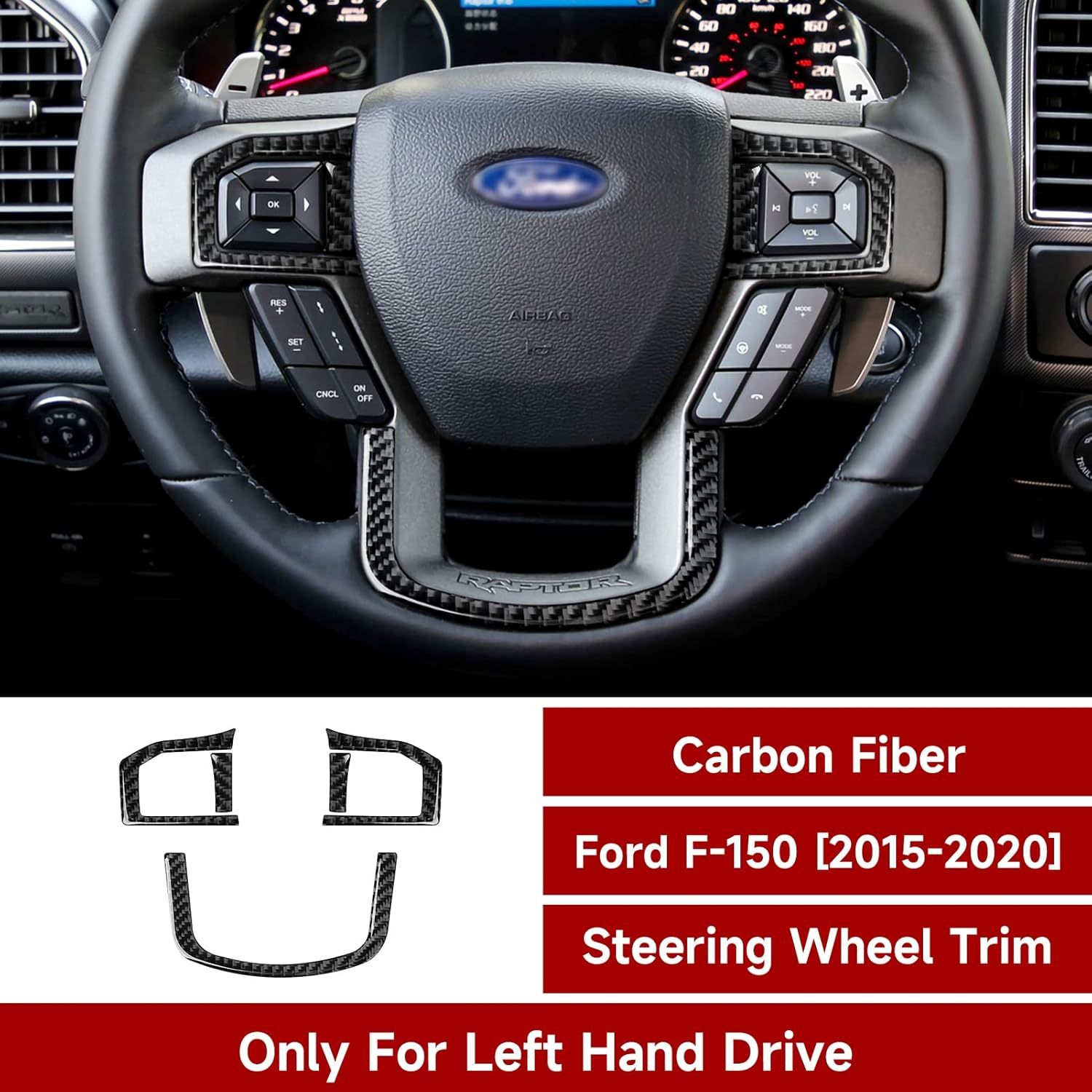 2015 - 20 Ford F150 Carbon Fiber Steering Trim Cover Kit | Next-Gen Carbon