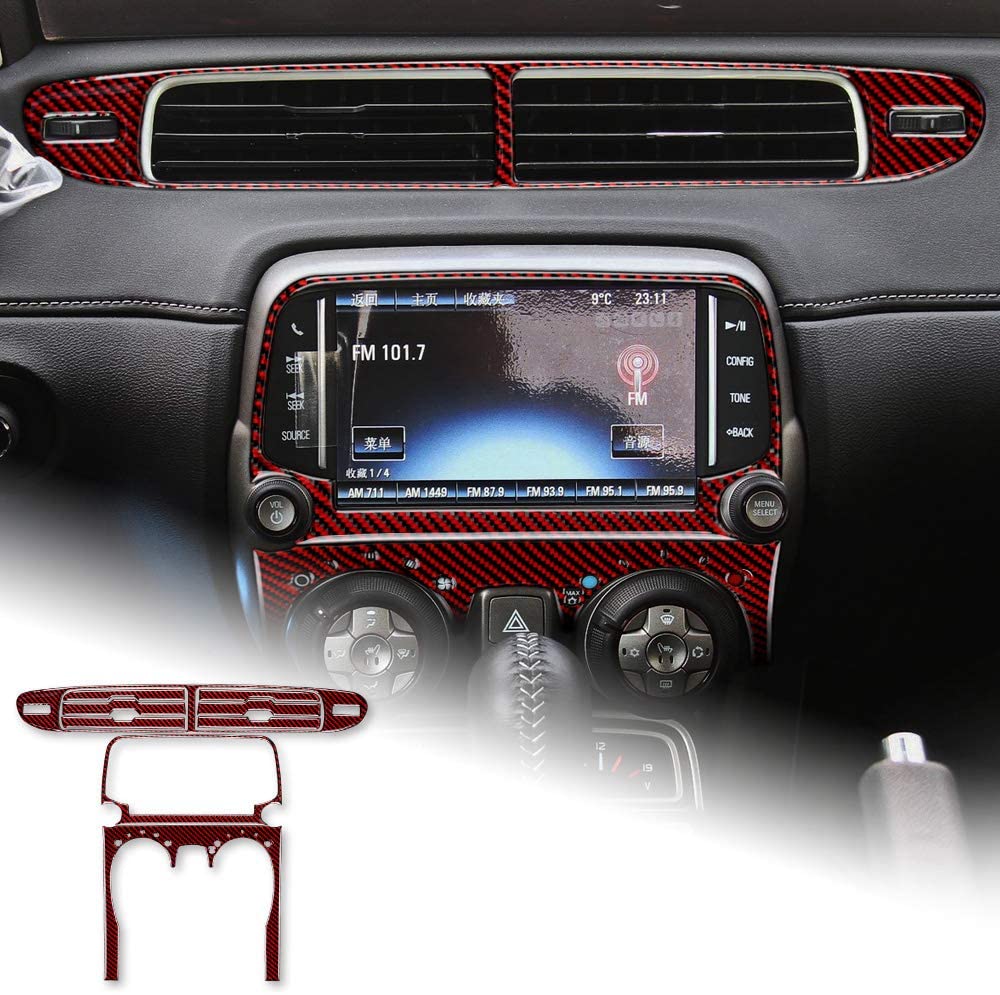 2013 - 15 Camaro Real Carbon Fiber Radio/Climate Control Trim + Center Vent Overlay | Black, Red Carbon