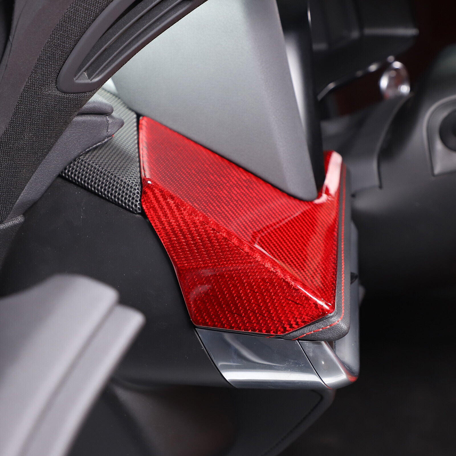 C8 Corvette Carbon Fiber LH Dashboard Trim Cover | Black / Red