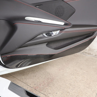 C8 Corvette Soft Carbon Fiber Door Kick Panel Insert Covers in Black / Red | Next-Gen Carbon