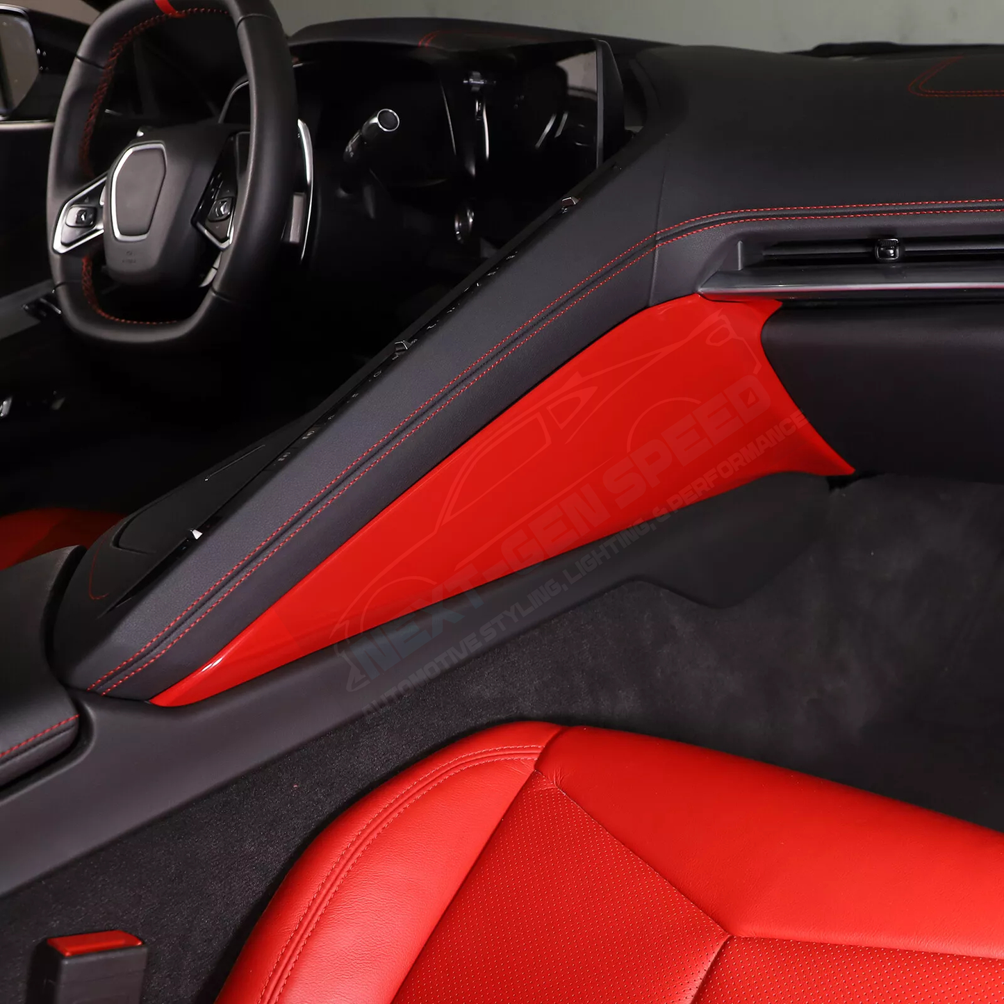 C8 Corvette Red Interior ABS Center Console Side Panel Covers