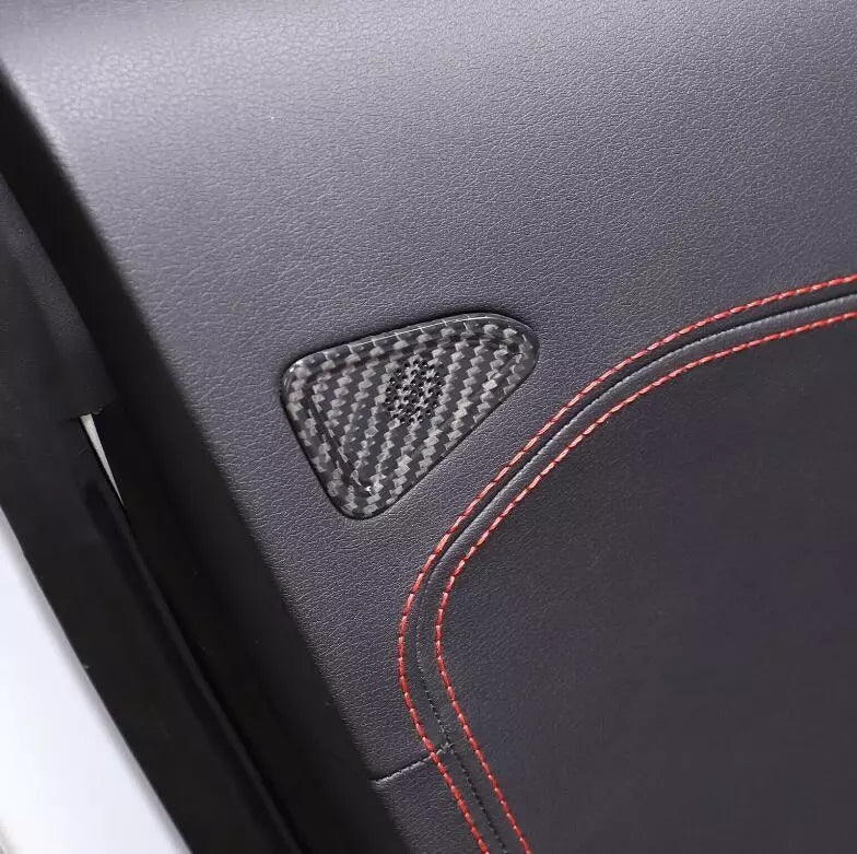 C8 Corvette Carbon Fiber Door Mic Speaker Covers | Black / Red