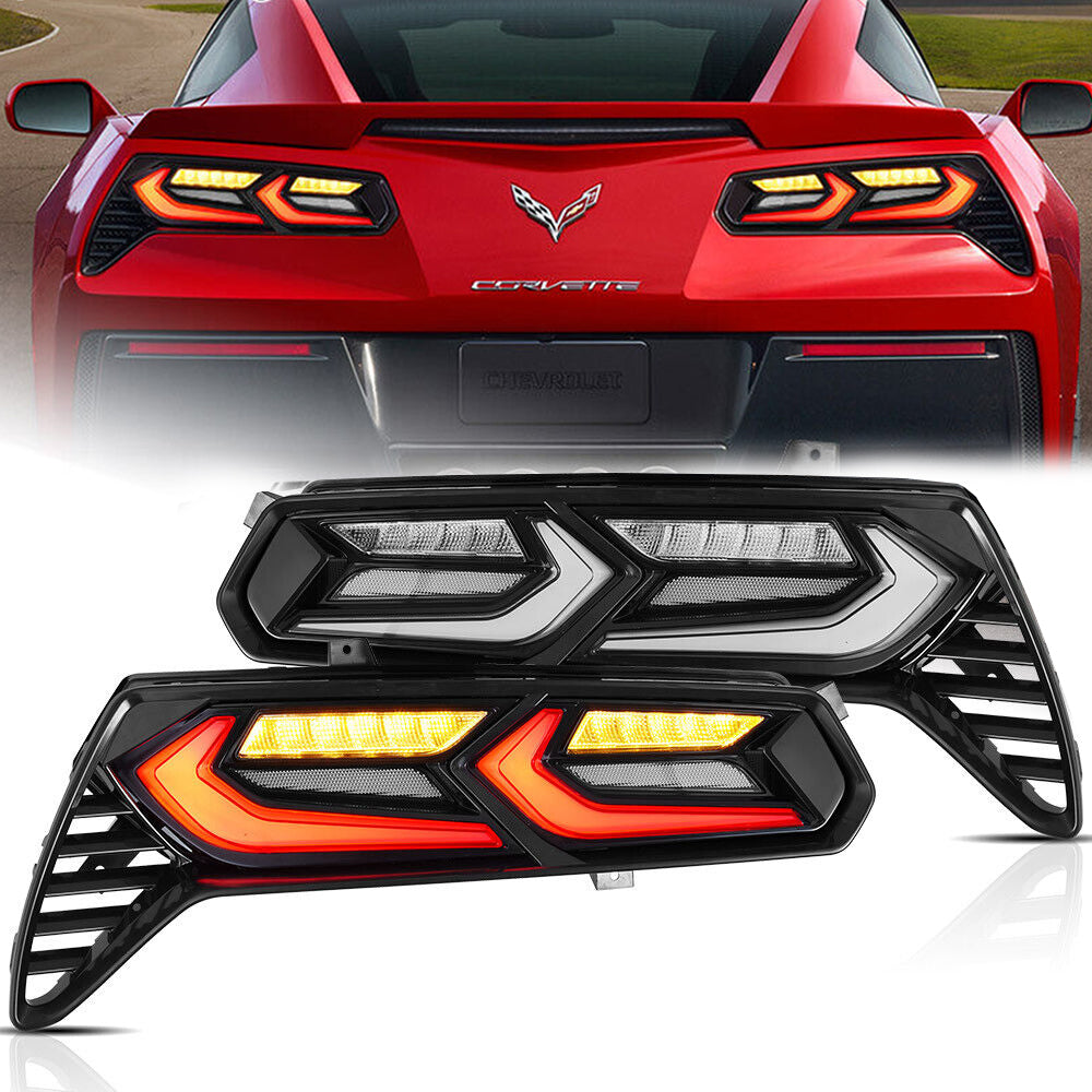 2014-19 C7 Corvette C8 Style RGB Flow Sequential Smoked LED Rear Tail Lights image 4