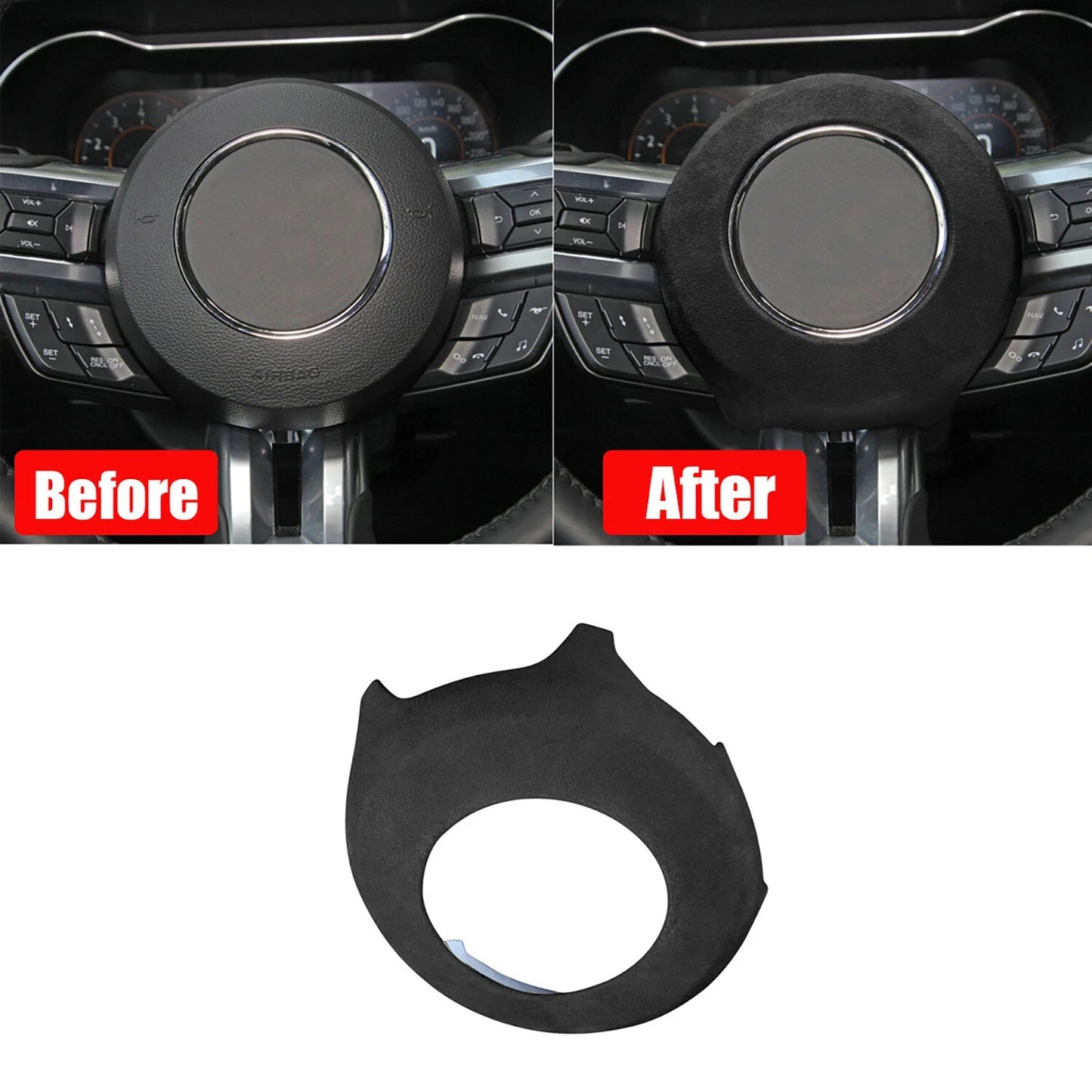 2015 - 2024 Ford Mustang Suede Steering Wheel Air Bag Frame Cover