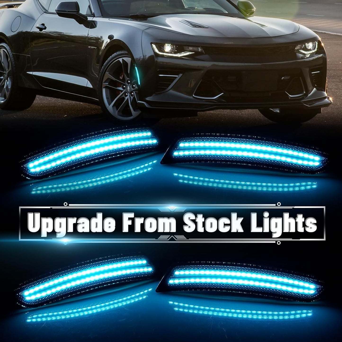 2016 - 24 Camaro Smoked Dual Ice Blue LED Side Markers