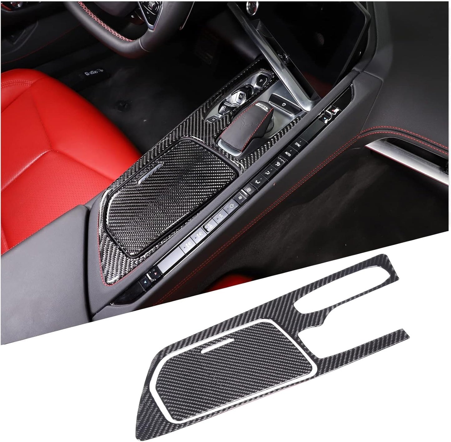 C8 Corvette Soft Carbon Fiber Center Console Cover | Black, Red Carbon Fiber