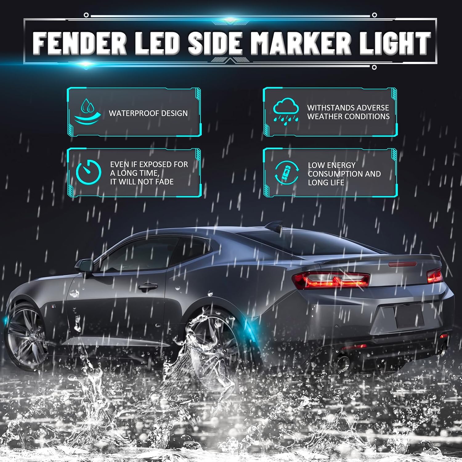 2016 - 24 Camaro Smoked Dual Ice Blue LED Side Markers