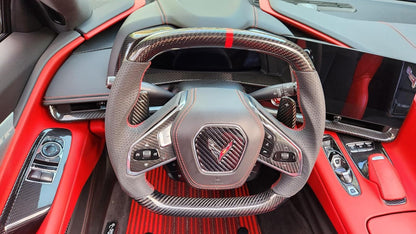 C8 Corvette Carbon Fiber Center Steering Wheel Cover | Black /Red