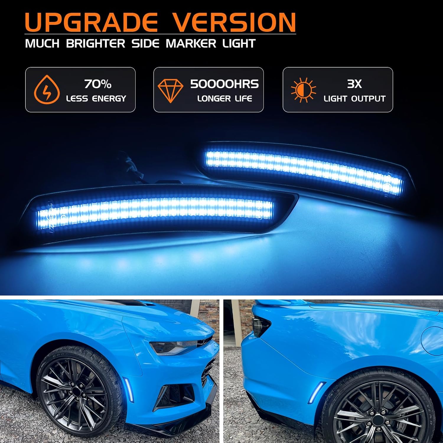 2016 - 24 Camaro Smoked Dual Blue LED Side Markers