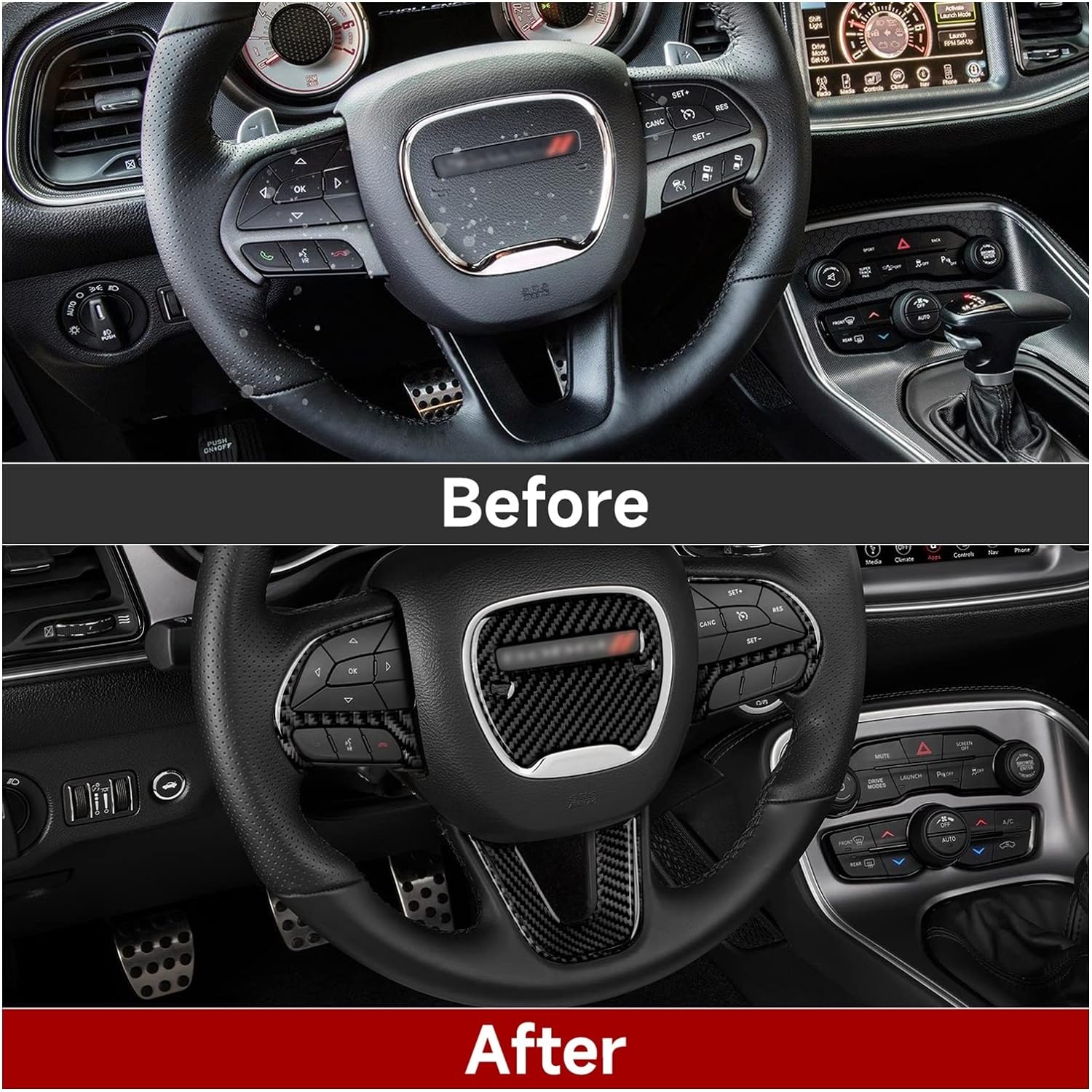 2015 - 24 Dodge Charger / Challenger Real Carbon Fiber Steering Wheel Trim Cover Kit | Next-Gen Carbon