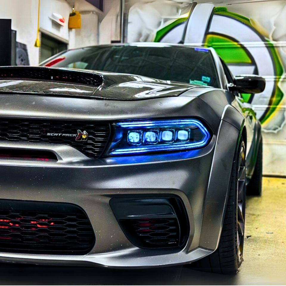 2015 - 23 Charger Prebuilt RGB Flow Nova-Series Black LED Projector Headlights image 1