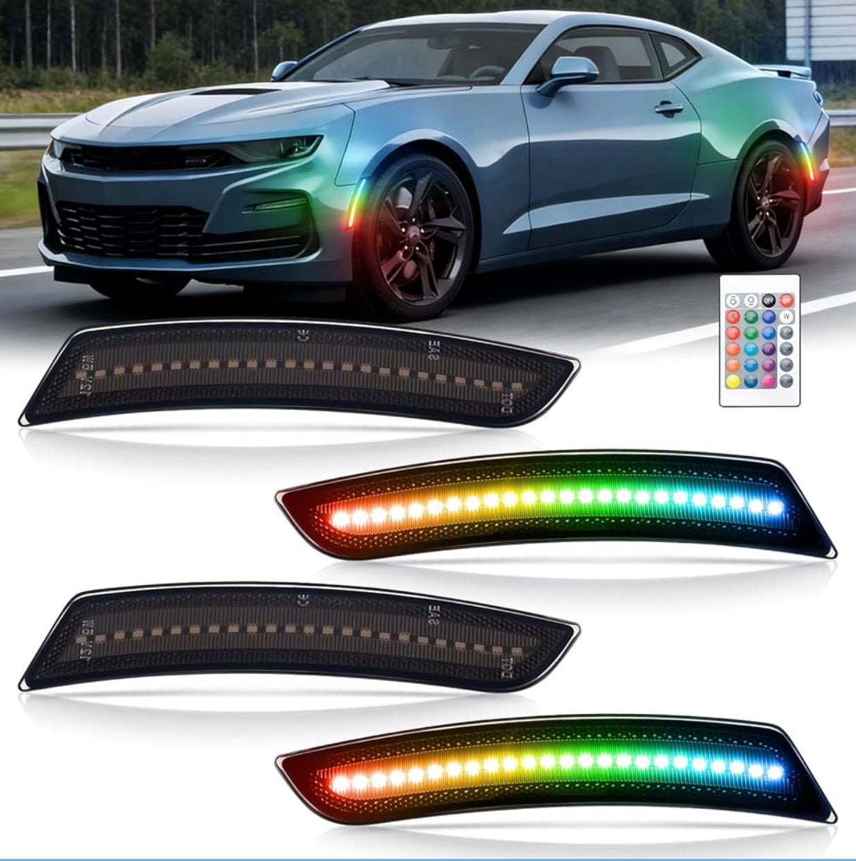 2016 - 24 Camaro Smoked RGB LED Side Markers image 0
