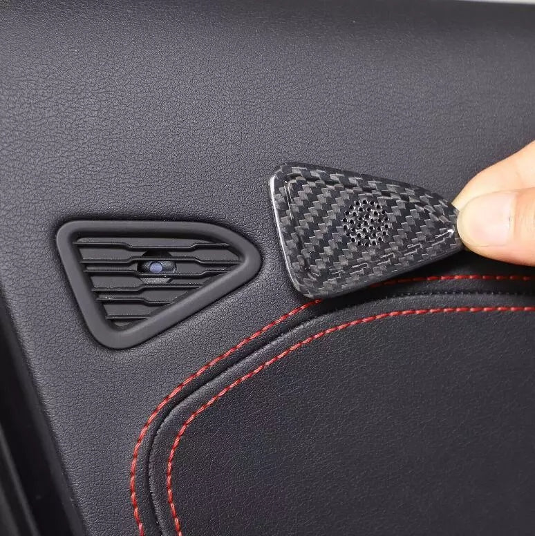 C8 Corvette Carbon Fiber Door Mic Speaker Covers | Black / Red