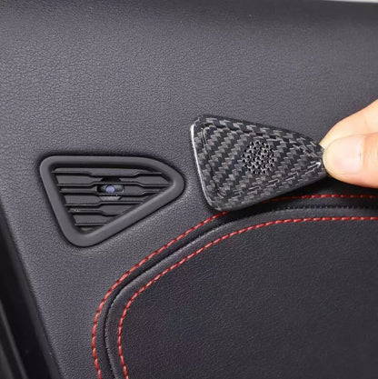 C8 Corvette Carbon Fiber Door Mic Speaker Covers | Black / Red
