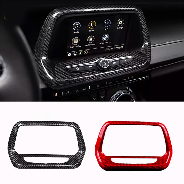 2016 - 24 Camaro Real Carbon Fiber 8" Radio Screen Trim Cover in Black/Red | Next-Gen Carbon