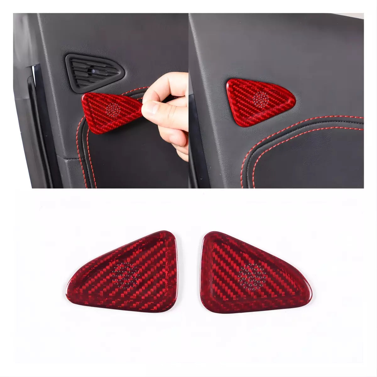C8 Corvette Carbon Fiber Door Mic Speaker Covers | Black / Red