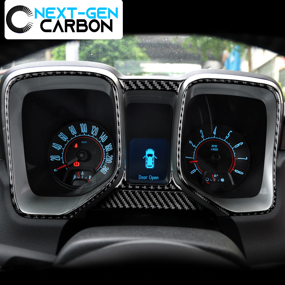 2010 - 15 Camaro Carbon Fiber Speedometer Trim Cover Kit | Black / Red Carbon