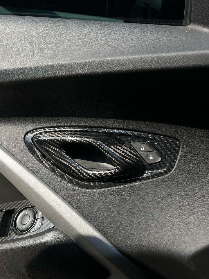 2016 - 24 Camaro Real Carbon Fiber Interior Door Handle Surround Covers | Next-Gen Carbon