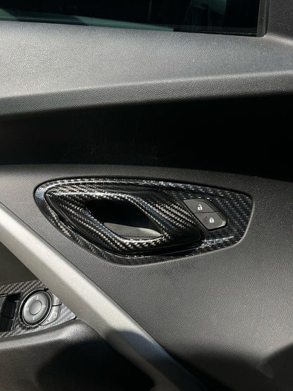 2016 - 24 Camaro Real Carbon Fiber Interior Door Handle Surround Covers | Next-Gen Carbon