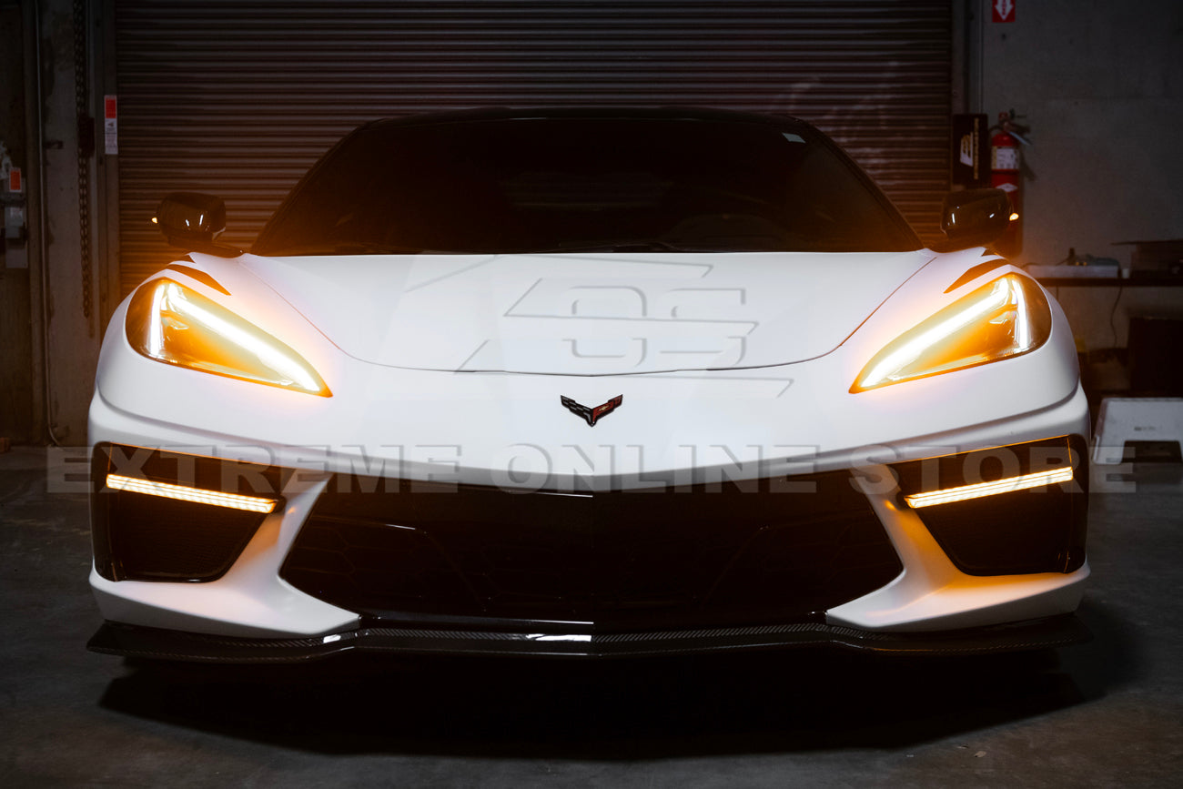 C8 Corvette Stingray Carbon Fiber LED DRL Grille Bezel Inserts