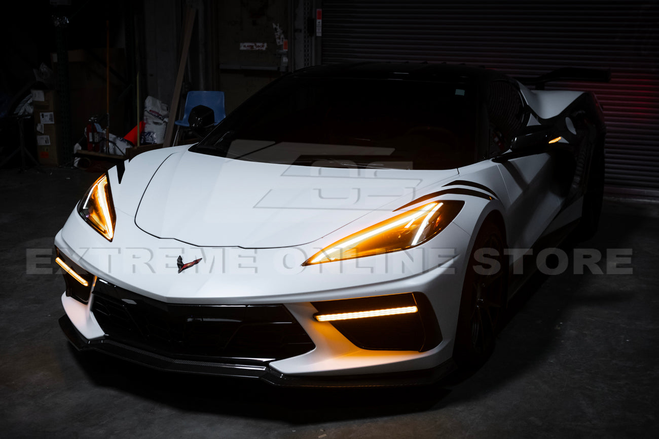 C8 Corvette Stingray Carbon Fiber LED DRL Grille Bezel Inserts