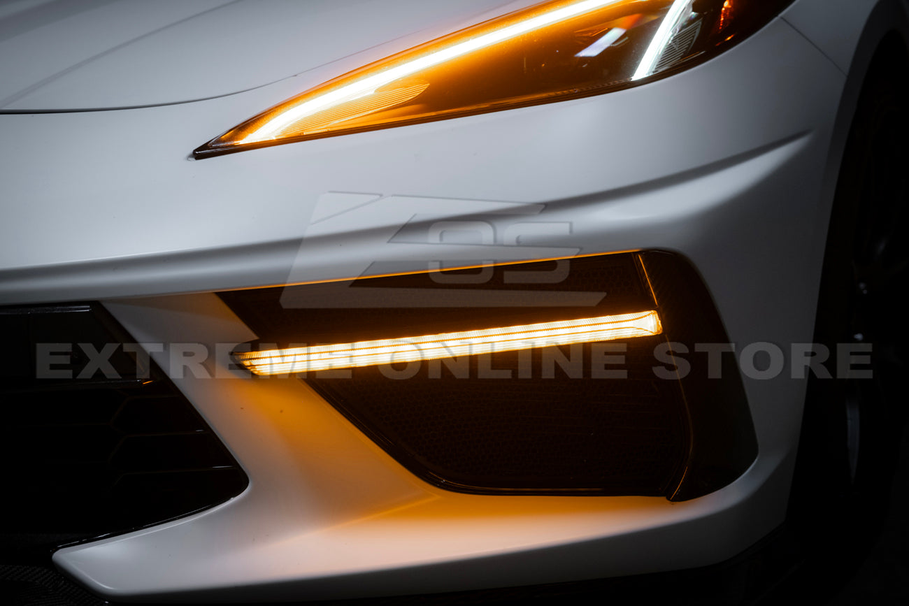 C8 Corvette Stingray Carbon Fiber LED DRL Grille Bezel Inserts