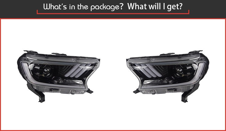 2015 - 24 Ford Ranger Mustang Style Headlights (HID or Halogen)