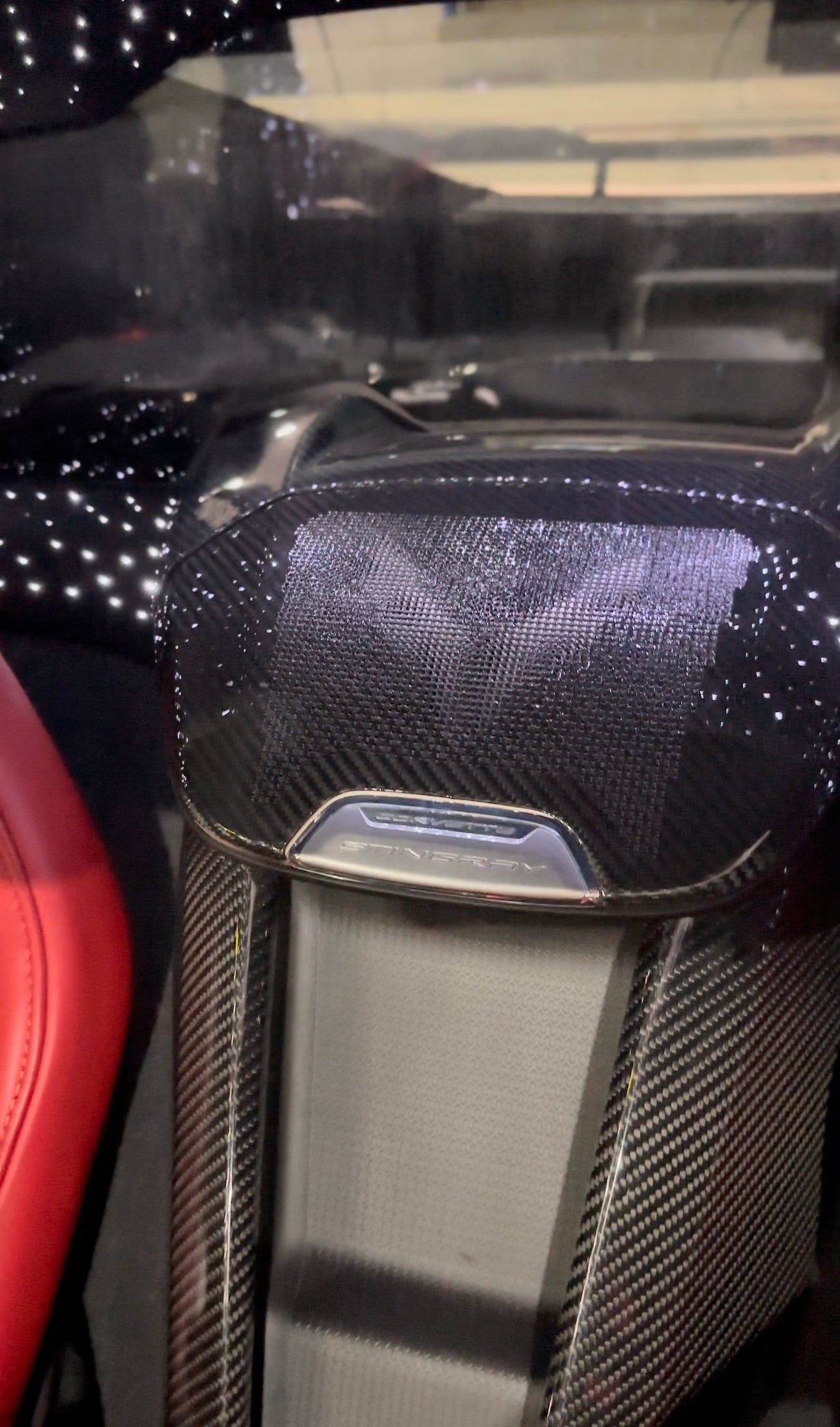 C8 Corvette Carbon Fiber Interior Subwoofer Speaker Cover | Black / Red Carbon