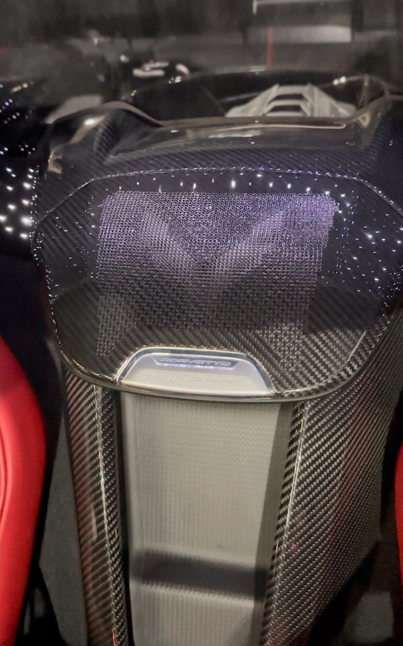 C8 Corvette Carbon Fiber Interior Subwoofer Speaker Cover | Black / Red Carbon
