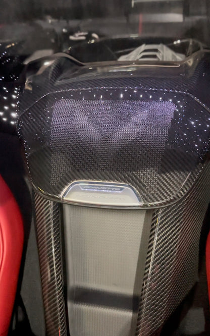 C8 Corvette Carbon Fiber Interior Subwoofer Speaker Cover | Black / Red Carbon