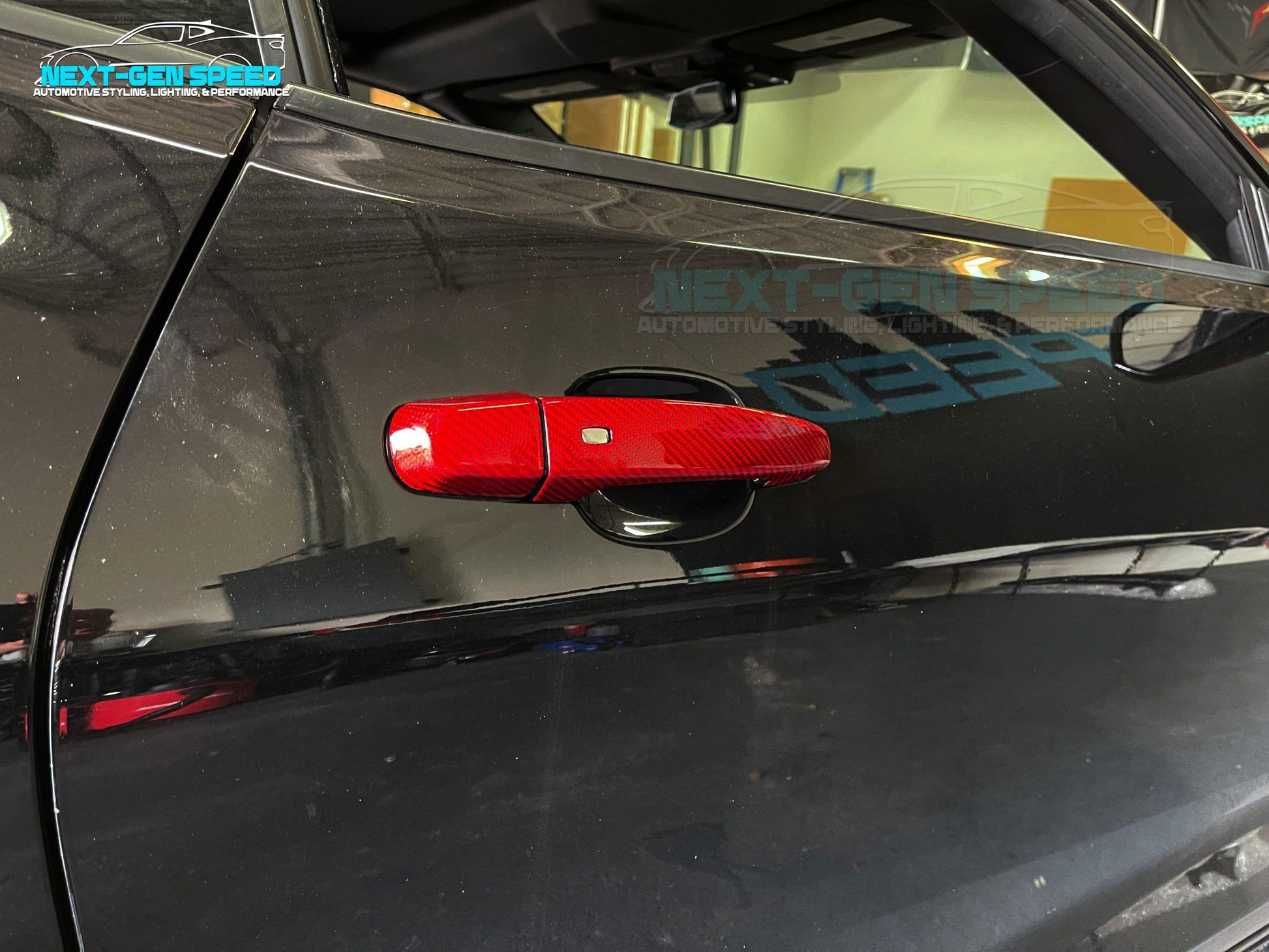 2016 - 24 Camaro Red Carbon Fiber Door Handle Covers | Next-Gen Carbon