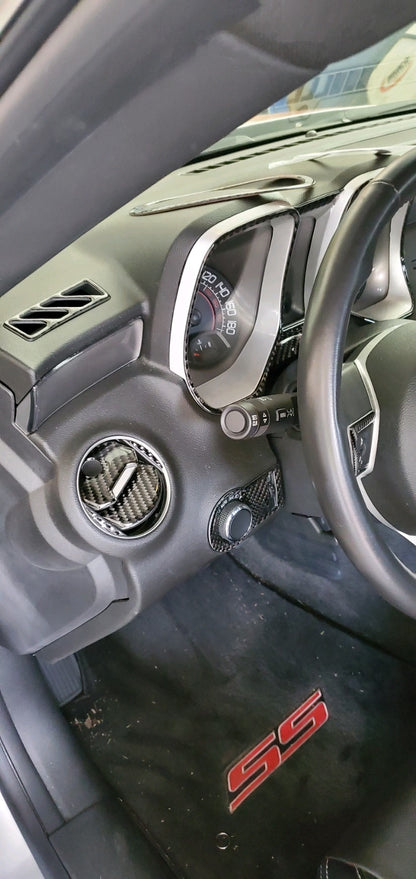 2010 - 15 Camaro Real Carbon Fiber Headlight Switch Trim Overlay | Black / Red Carbon