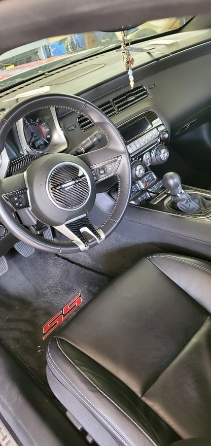 2010 - 12 Camaro Real Carbon Fiber Steering Wheel Trim Cover Kit | Black / Red Carbon