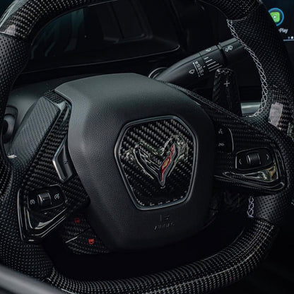 C8 Corvette Carbon Fiber Center Steering Wheel Cover | Black /Red