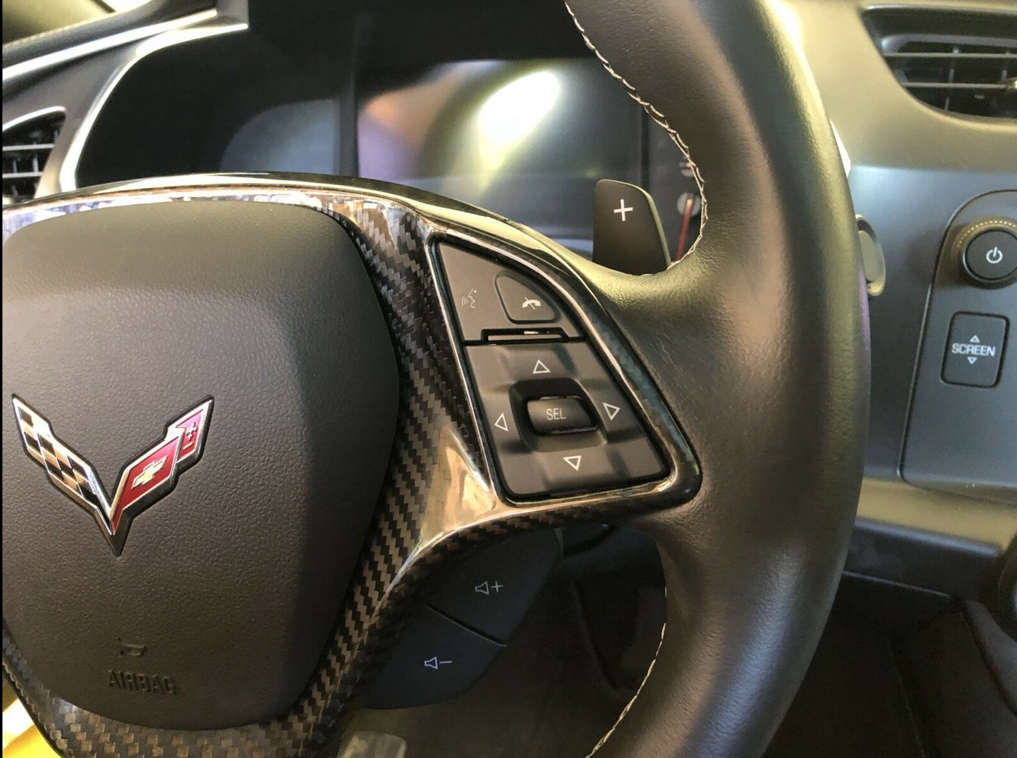 2014 - 19 C7 Corvette Carbon Fiber Steering Wheel Trim Cover | Next-Gen Carbon
