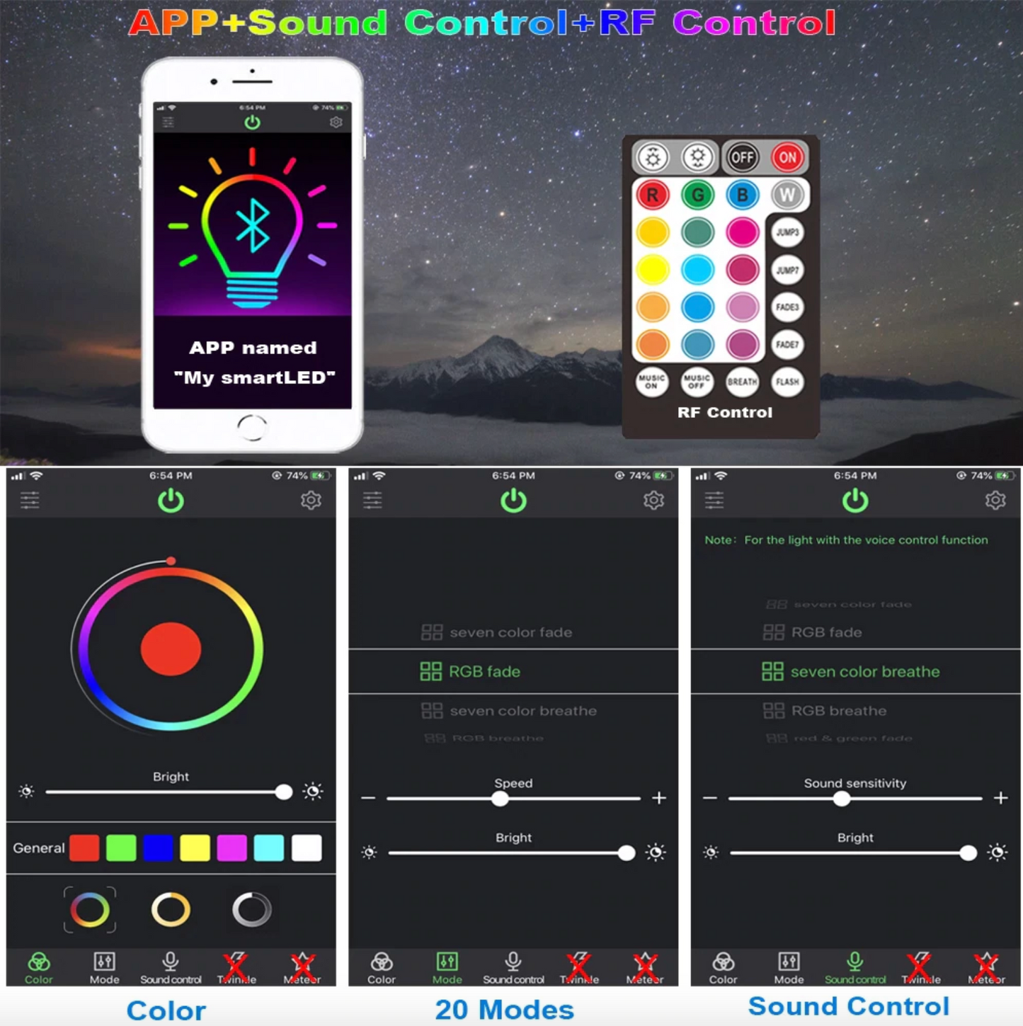 Car Star Light Headliner LED Ceiling Kit - Twinkle | Assorted | Bluetooth/Remote