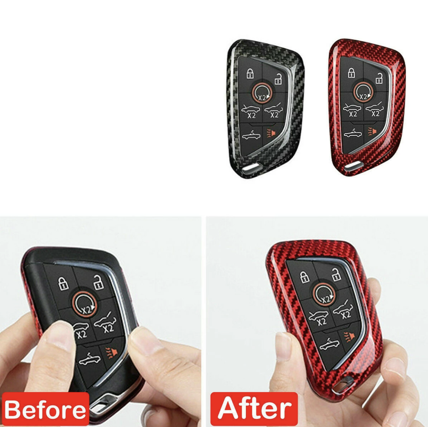C8 Corvette Real Carbon Fiber Key Fob Cover | Black / Red / Blue Carbon