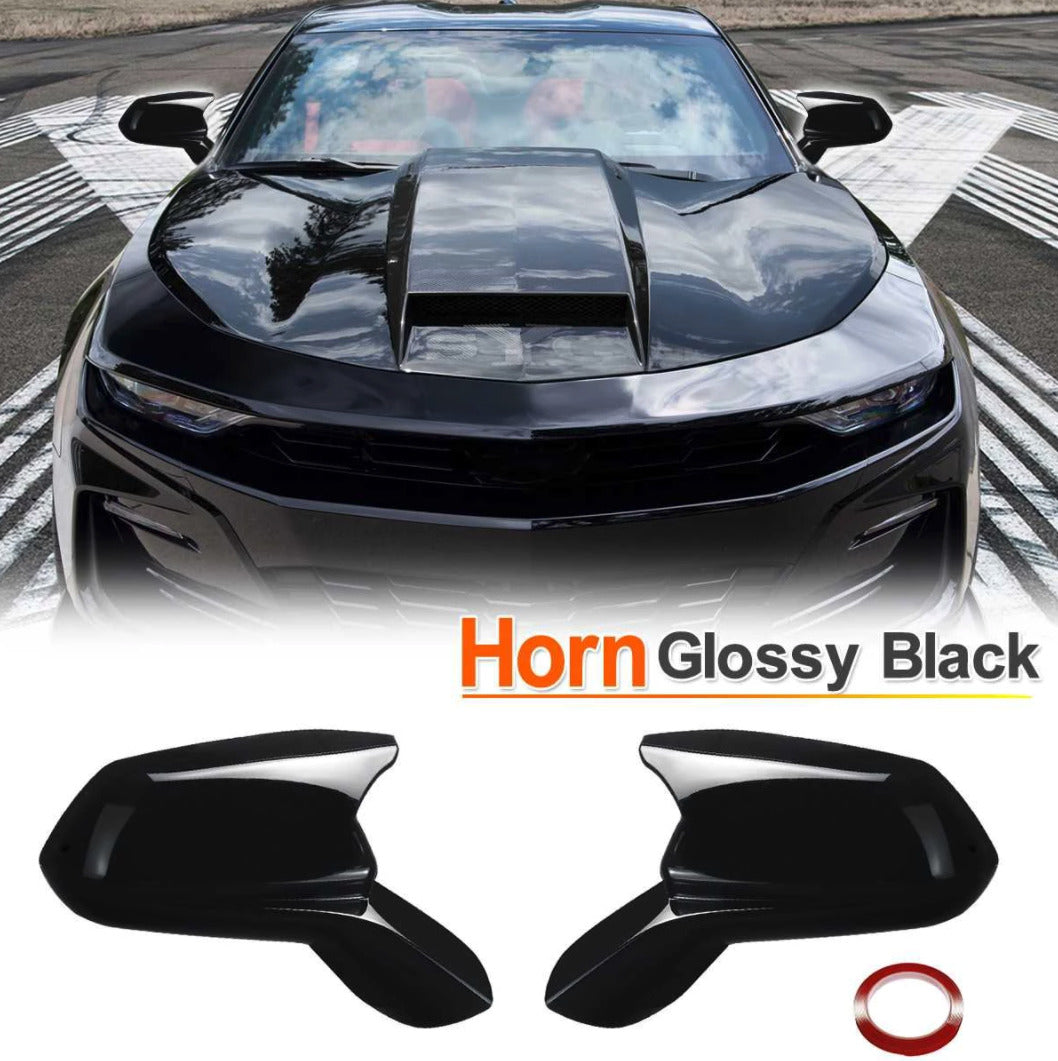 2016 - 24 Camaro Horn Style Mirrors (Gloss Black/Carbon)