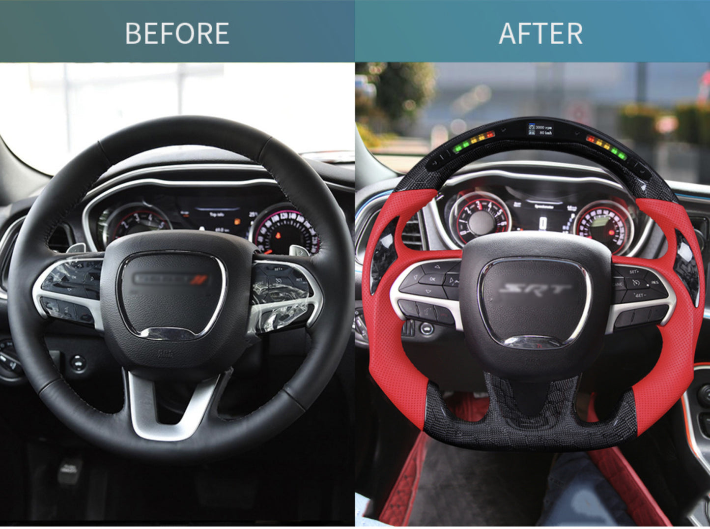 2015 - 23 Dodge Charger / Challenger / Durango / Track Hawk SRT LED Honeycomb Carbon Fiber Steering Wheel | Next-Gen Carbon