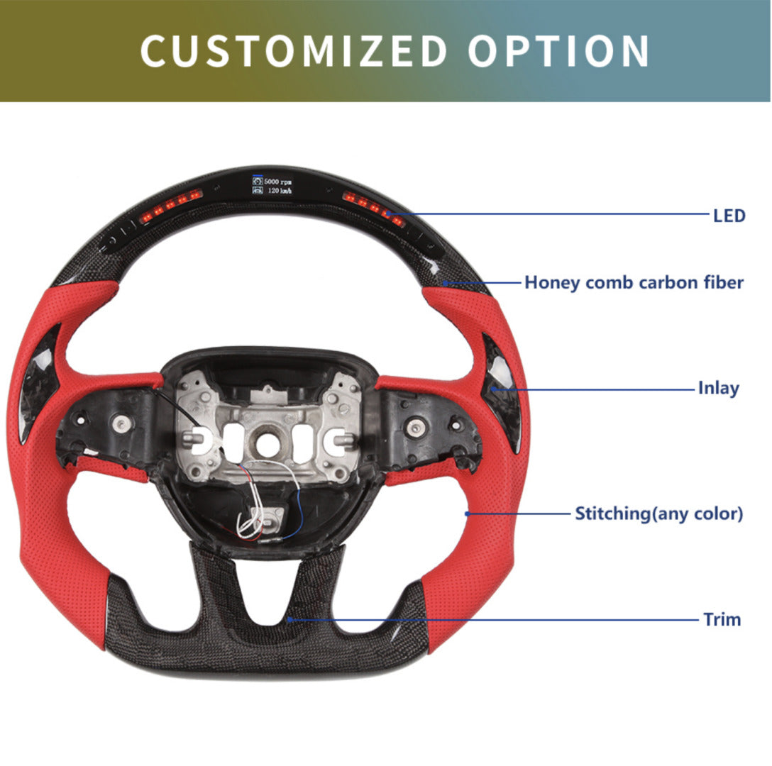 2015 - 23 Dodge Charger / Challenger / Durango / Track Hawk SRT LED Honeycomb Carbon Fiber Steering Wheel | Next-Gen Carbon