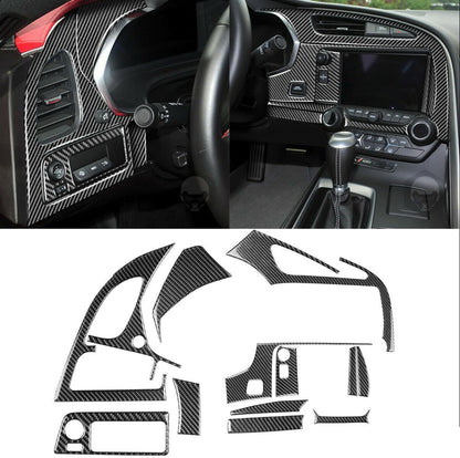 2014-2019 C7 Corvette Carbon Fiber Radio + Dashboard Panel Overlay Cover Kit | Next-Gen Carbon