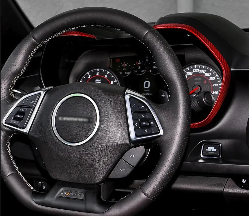 2016 - 24 Camaro Real Carbon Fiber Speedometer Trim Covers in Black / Red / Blue