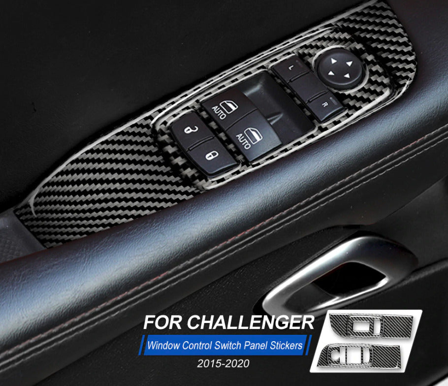 2015 - 24 Dodge Challenger Carbon Fiber Window Switch Panel Covers | Next-Gen Carbon
